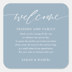 Elegant Dusty Blue Wedding Willkommensgeschenk Beu Quadratischer Aufkleber