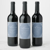 Elegant Dusty Blue Wedding Wine Bottle Labels Weinetikett (Flaschen)