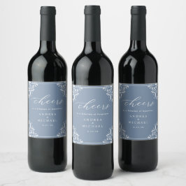 Elegant Dusty Blue Wedding Wine Bottle Labels Weinetikett