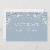 Elegant Dusty Blue White Blume Foto Wedding Save The Date