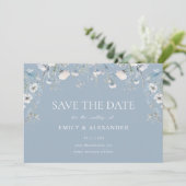 Elegant Dusty Blue White Blume Foto Wedding Save The Date