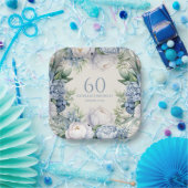 Elegant Dusty Blue White Floral 60. Geburtstag Pappteller (Party)