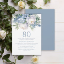 Elegant Dusty Blue White Floral 80. Geburtstag