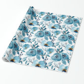Elegant Dusty Blue White Floral Watercolor Geschenkpapier (Ungerollt)