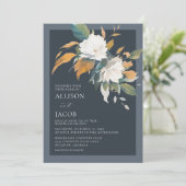 Elegant Dusty Blue White Floral Wedding Einladung (Stehend Vorderseite)