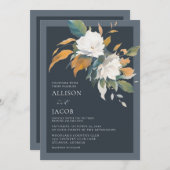 Elegant Dusty Blue White Floral Wedding Einladung (Vorne/Hinten)