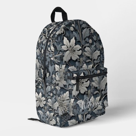 Elegant dusty blue white grau bedruckter rucksack (Rückseitige Ecke links)