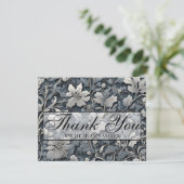 Elegant dusty blue white grau dankeskarte (Stehend Vorderseite)