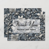 Elegant dusty blue white grau dankeskarte (Vorne/Hinten)