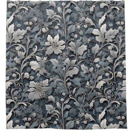 Elegant dusty blue white grau duschvorhang (Vorderseite)