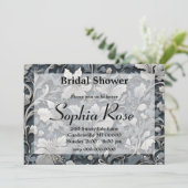 Elegant dusty blue white grau einladung (Stehend Vorderseite)