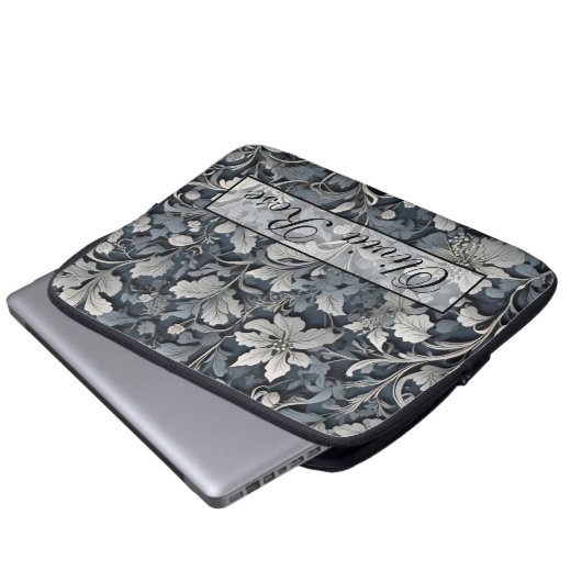 Elegant dusty blue white grau laptopschutzhülle (Vorne Knopf)