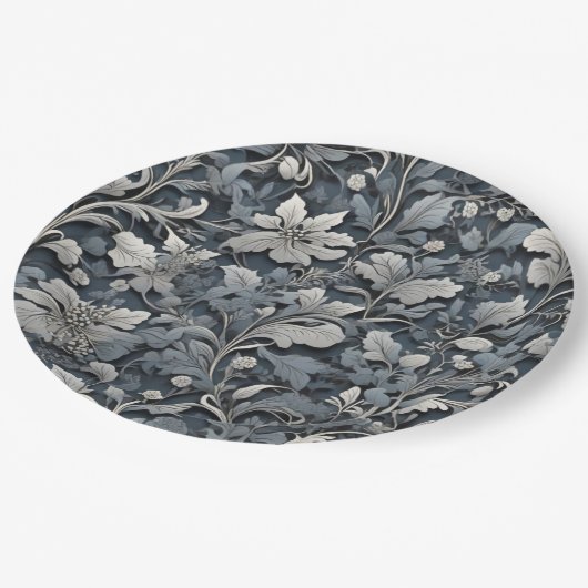 Elegant dusty blue white grau pappteller (Schrägansicht)