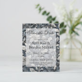 Elegant dusty blue white grau save the date (Stehend Vorderseite)
