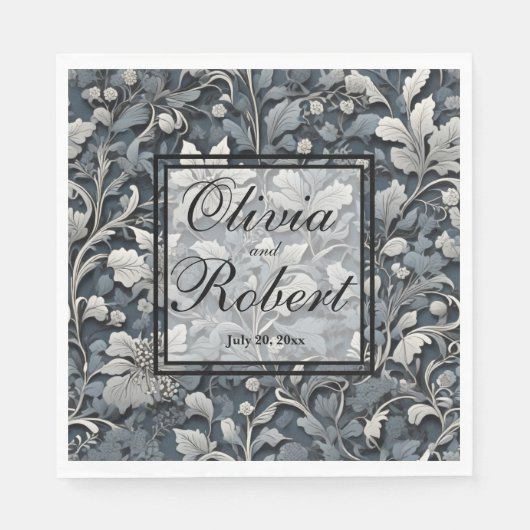 Elegant dusty blue white grau serviette (Vorderseite)