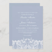 Elegant Dusty Blue White Lace Wedding Einladung (Vorne/Hinten)