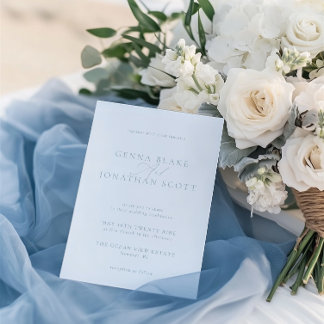 Elegant Dusty Blue & White Minimalistisch Wedding Einladung