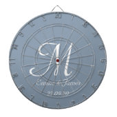 Elegant Dusty Blue White Monogram Initial Name Dartscheibe (vorne)