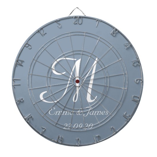 Elegant Dusty Blue White Monogram Initial Name Dartscheibe (vorne)