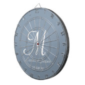 Elegant Dusty Blue White Monogram Initial Name Dartscheibe (Vorderseite rechts)