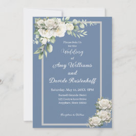 Elegant Dusty Blue White Roses Einladung Hochzeit