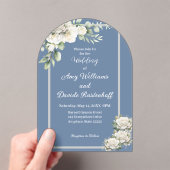 Elegant Dusty Blue White Roses Wedding Acryleinladungen (Insitu (Handheld))