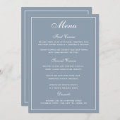 Elegant Dusty Blue White Script Wedding Menu Menükarte (Vorne/Hinten)