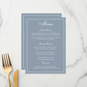 Elegant Dusty Blue White Script Wedding Menu Menükarte