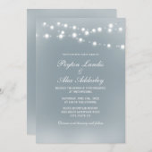 Elegant Dusty Blue White String Lights Wedding Einladung (Vorne/Hinten)