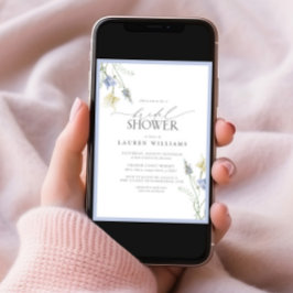 Elegant Dusty Blue Wildblume Brautparty Einladung