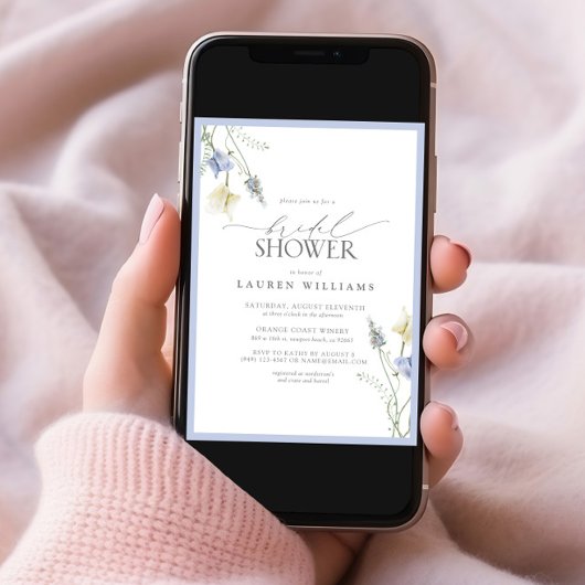 Elegant Dusty Blue Wildblume Brautparty Einladung