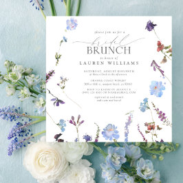 Elegant Dusty Blue Wildblume Bridal Brunch Einladung