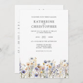 Elegant Dusty Blue Wildblume Budget Hochzeit Einladung (Vorne/Hinten)