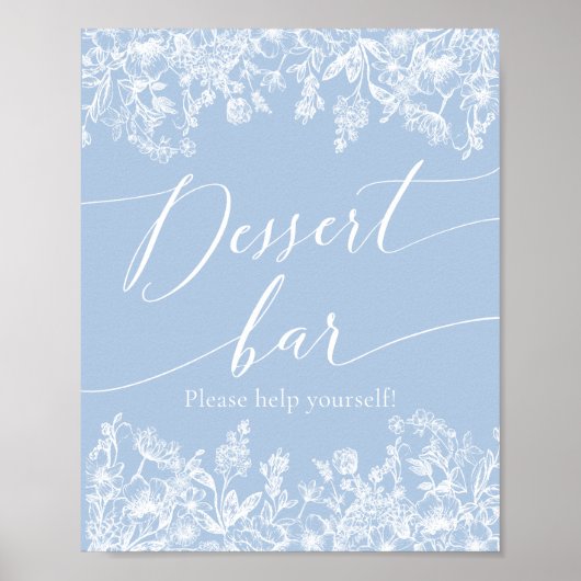 Elegant Dusty Blue Wildblume Dessert Bar Sign Poster (Vorne)
