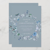 Elegant Dusty Blue Wildblume Floral Wedding Einladung (Vorne/Hinten)