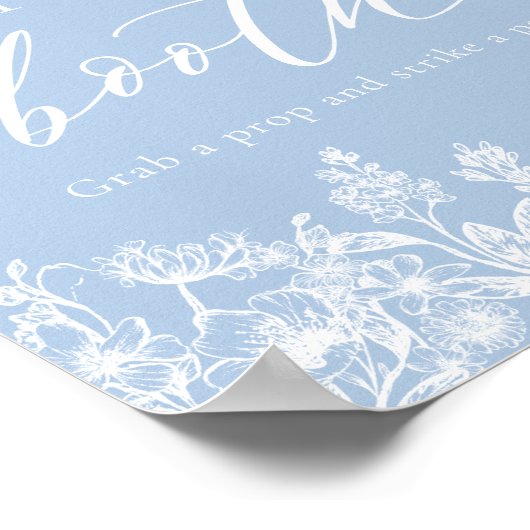 Elegant Dusty Blue Wildblume Foto Booth Sign Poster (Ecke)