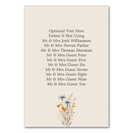 Elegant Dusty Blue Wildblume Hochzeit Empfang Tischnummer (Rückseite)