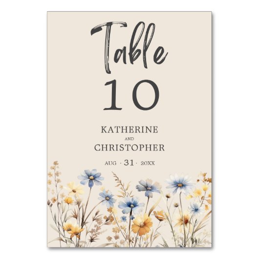Elegant Dusty Blue Wildblume Hochzeit Empfang Tischnummer (Vorderseite)