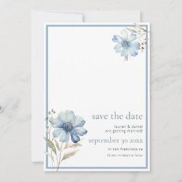 Elegant Dusty Blue Wildblume QR Code Wedding Save The Date
