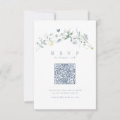 Elegant Dusty Blue Wildblume Rustic Boho QR Code RSVP Karte (Vorderseite)