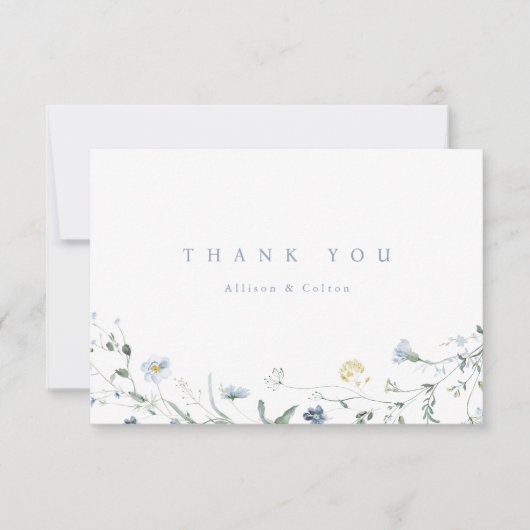 Elegant Dusty Blue Wildblume Rustic Boho Wedding Dankeskarte (Vorderseite)