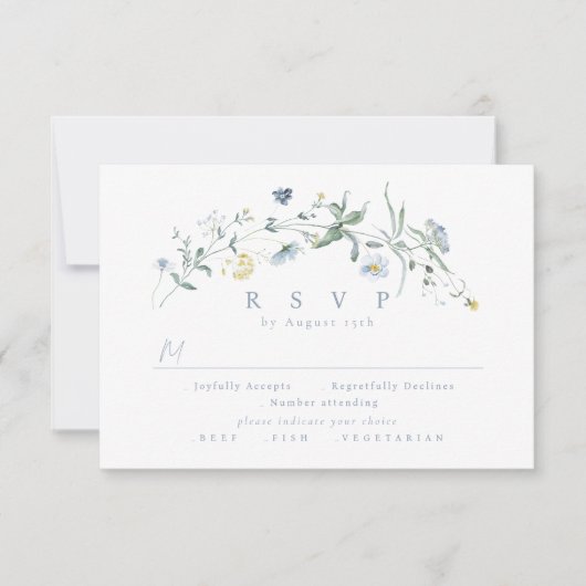 Elegant Dusty Blue Wildblume Rustic Boho Wedding RSVP Karte (Vorderseite)