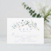 Elegant Dusty Blue Wildblume Rustic Boho Wedding RSVP Karte (Stehend Vorderseite)
