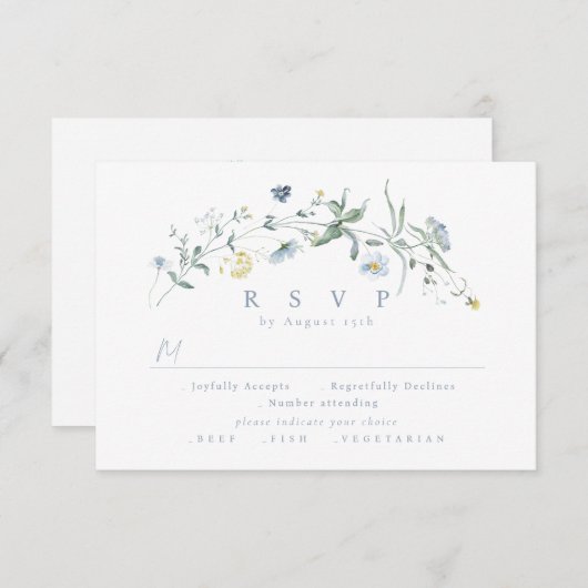Elegant Dusty Blue Wildblume Rustic Boho Wedding RSVP Karte (Vorne/Hinten)