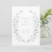 Elegant Dusty Blue Wildblume Rustic Boho Wedding Save The Date (Stehend Vorderseite)