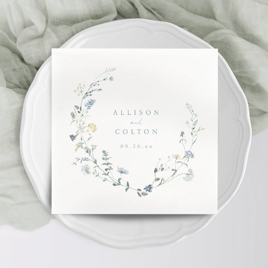 Elegant Dusty Blue Wildblume Rustic Boho Wedding Serviette