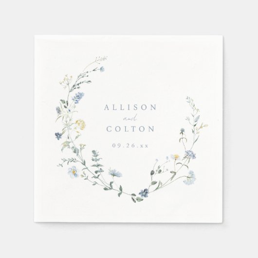 Elegant Dusty Blue Wildblume Rustic Boho Wedding Serviette (Vorderseite)