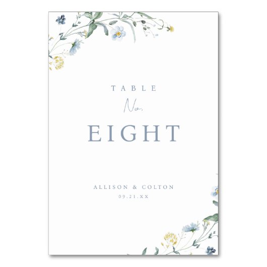 Elegant Dusty Blue Wildblume Rustic Boho Wedding Tischnummer (Rückseite)