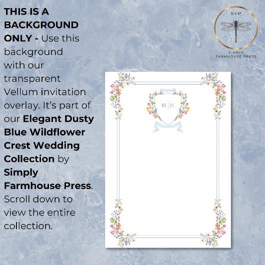 Elegant Dusty Blue Wildblume Wappen Hintergrund Einladung