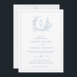 Elegant Dusty Blue Wildblume Wappen Wedding Einladung<br><div class="desc">Klassische dustig blaue Wildblume Wappen & Monogramm Hochzeitseinladung.</div>